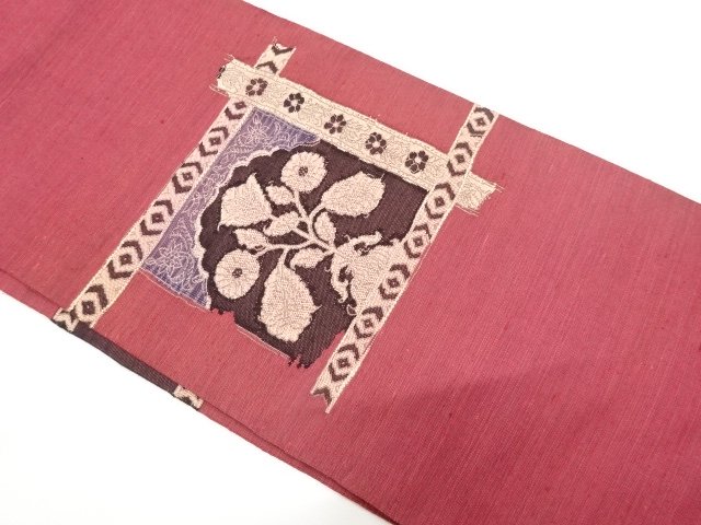 JAPANESEKIMONO / ANTIQUE CHECKERED PATTERN / WOVEN-IN FLORAL MOTIFS NA